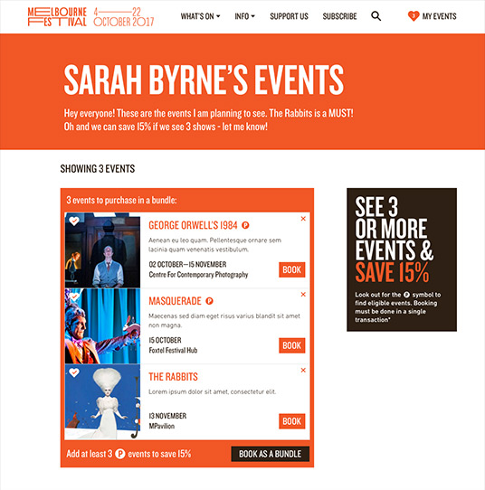 Example of events page when logged in